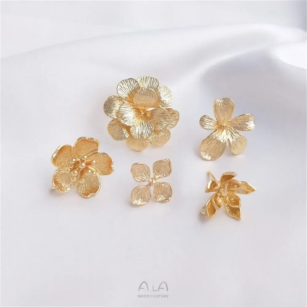 14K Gold Antique Style Flower with Hanging Rings Cherry Blossom Earrings Bead Holders 925 Silver Handmade Ear Jewelry Material