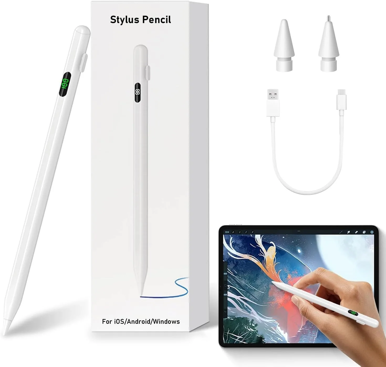 

Stylus Pen for Touchscreen, Universal Ipad Stylus Pen for Android iPhone, LED Power Display Ipencil, Compatible with iPad/iPhone