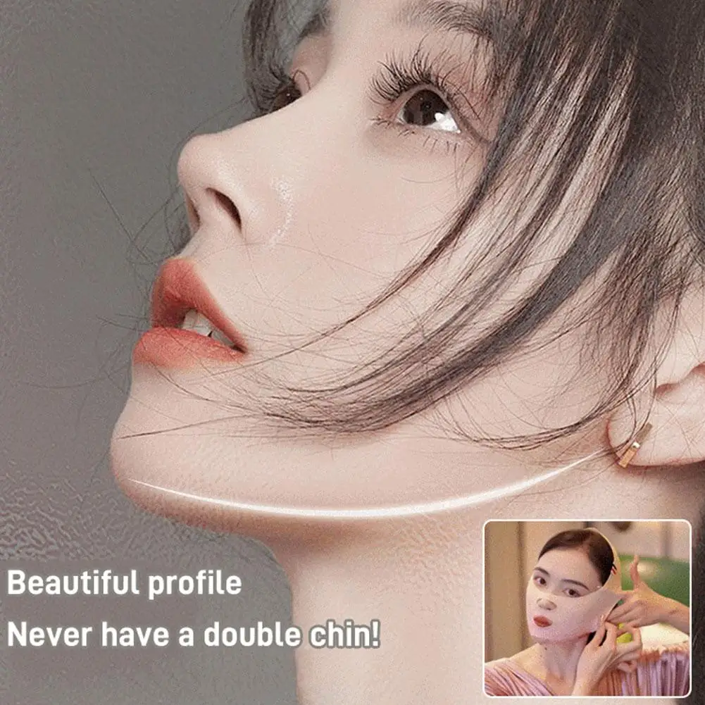 حزام تنحيف رفع على شكل حرف V قابل لإعادة الاستخدام ، حزام مزدوج ، مخفض رفع الذقن للوجه ، ضمادة على شكل T5j9