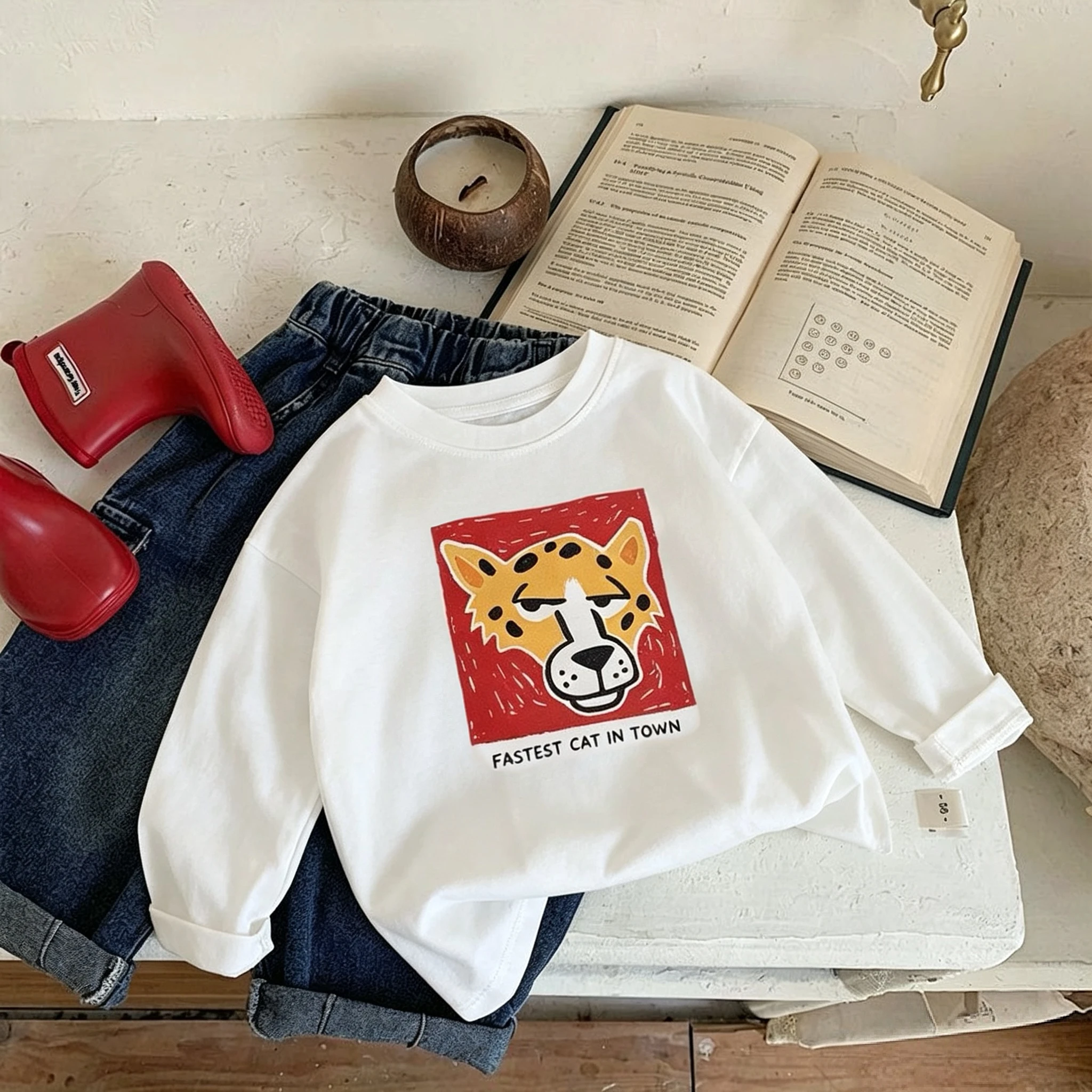 Kinderoberteile für 1-7-Jährige, Basishemd, Frühling-Herbst-Kleidung, schlicht, vielseitig, modisch, Kinder-Langarm-T-Shirts, Rundhalsausschnitt – Detail 4