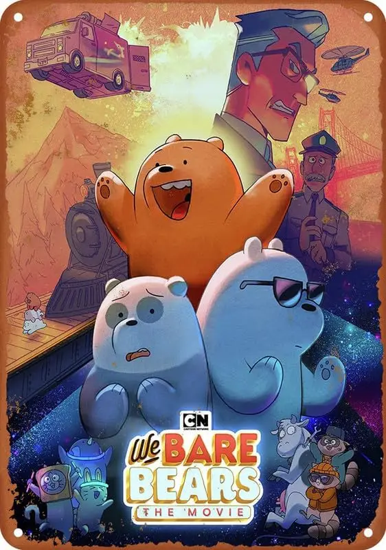 We Bare Bears: The Movie Poster Vintage Metal Tin Sign For Office/Home/Classroom/Bathroom Decor 8X12 Inch, colourful