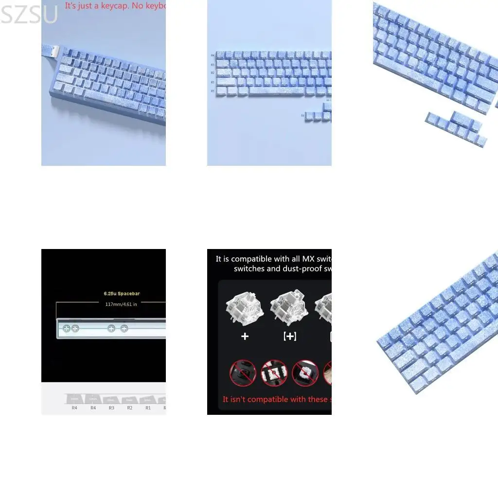 

SZSU Ice Blue Keycap Set Original PBT 64/74Keys Side Engraveds Translucents Keycaps for Gaming Mechanical Keyboards