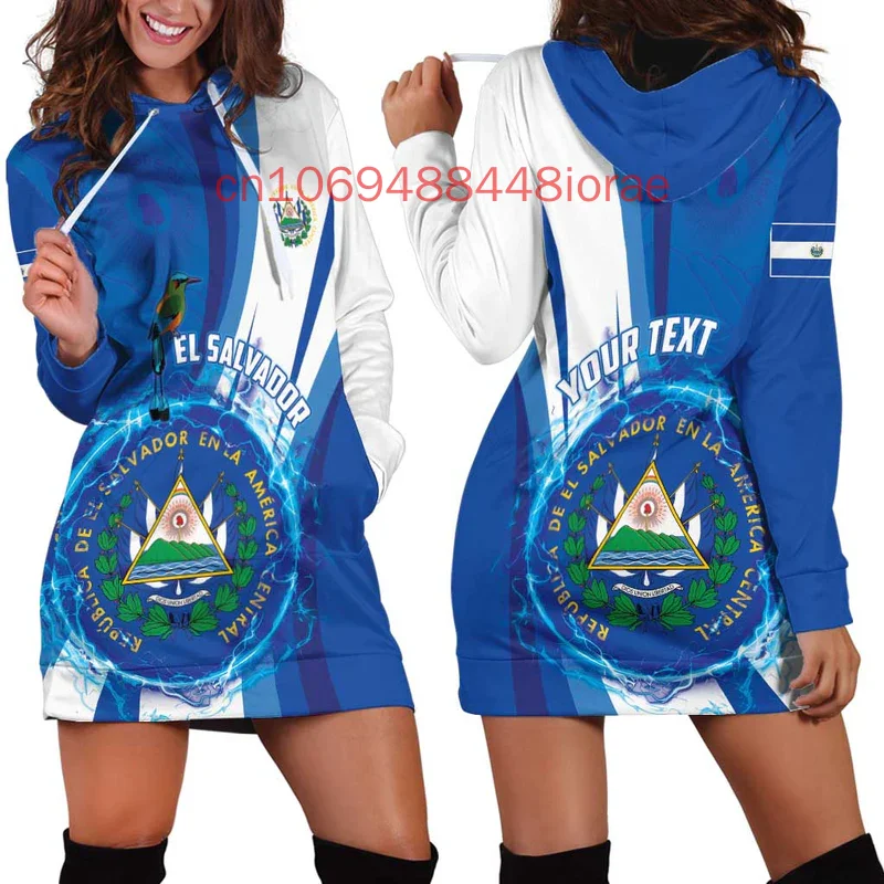 

Новинка 2025, винтажное платье с 3D принтом в стиле Харадзюку и круглым вырезом с флагом Сальвадора, тонкое повседневное забавное женское платье с капюшоном с длинными рукавами