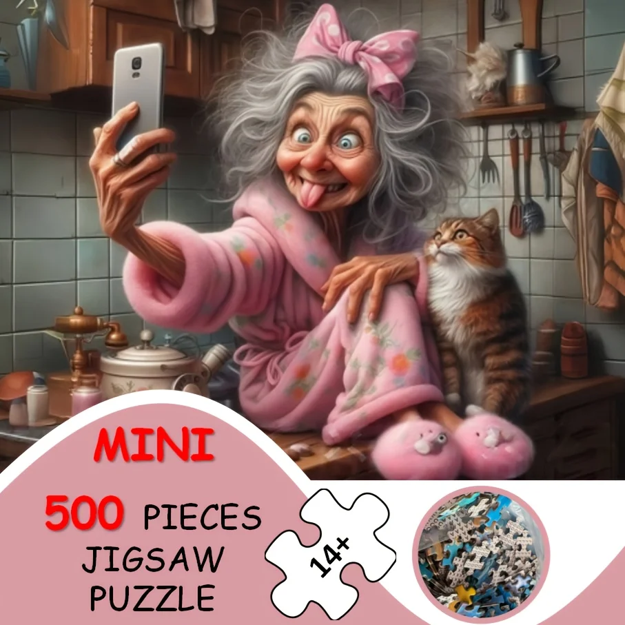 1 Scatola (A) Puzzle per Adulti con Dipinto di Nonna e Gatto, Gioco Divertente ed Educativo, Decorazione per Casa e Parete