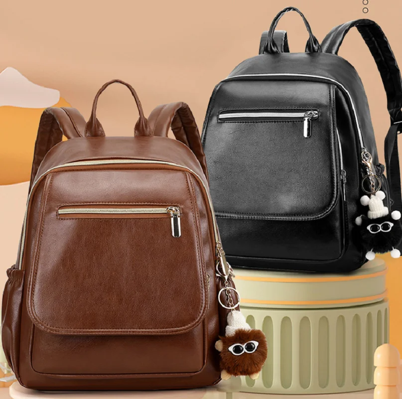 2025 Korean New Fashion Leather Large Capacity Travel Backpacks Women's Casual Shoulder Bags Totes School Bag Messenger Backpack