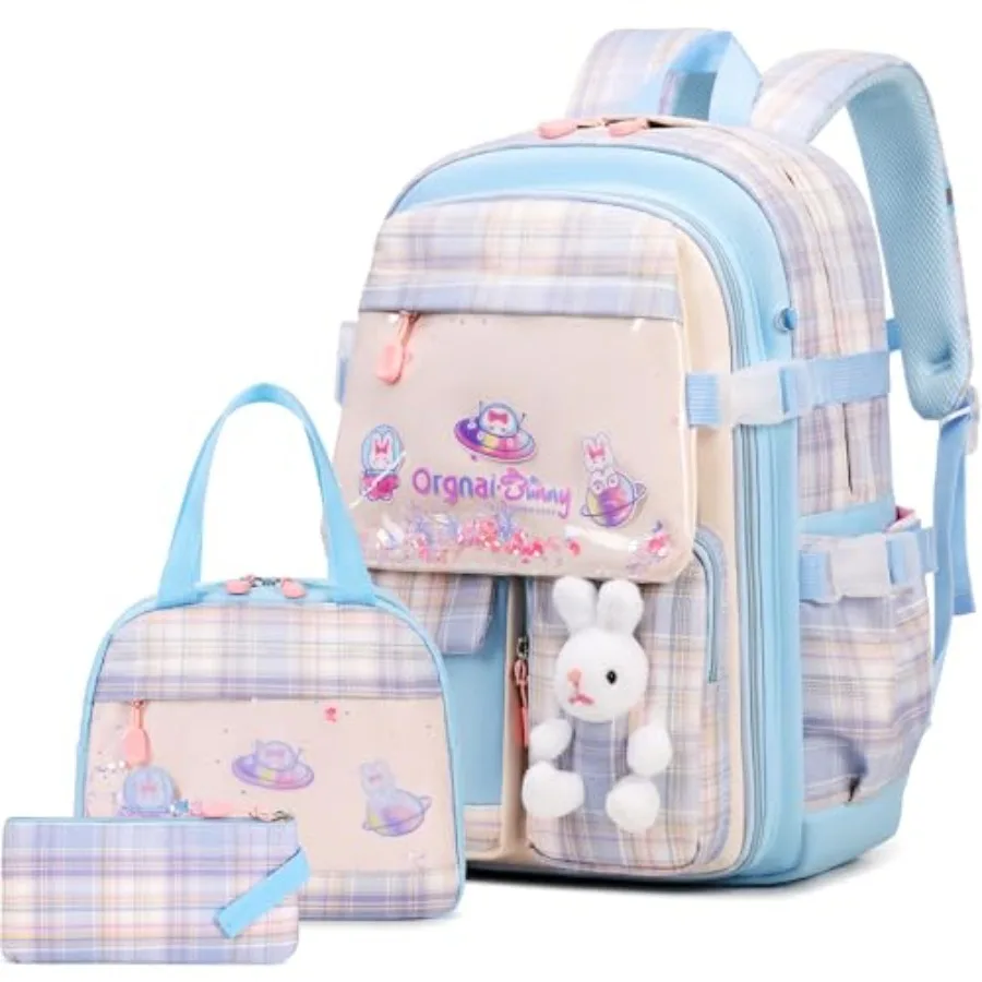 

Girls Backpack Set 3PCS Backpacks for Girl Kawaii Bunny School Backpack for Girls Kindergarten Elementary Preschool Middle Scho