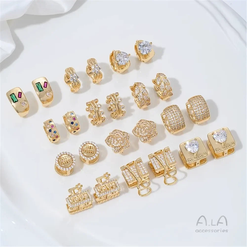 

14K Gold-encruted Rose Leaf Earrings, A Unique, Light Luxury, Niche and High-end Earpiece with A New Micro-inlaid Ear Loop