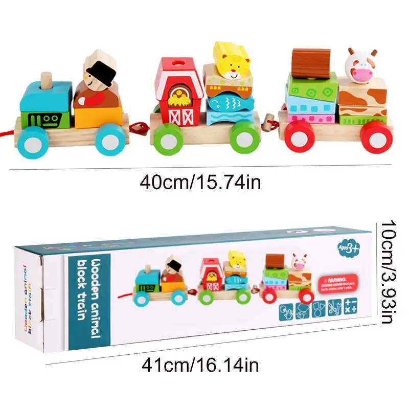 Houten Pull Speelgoed Boerderij Dier Trein Set Montessori Educatieve Bouwsteen Treinset Accessoires Kleine Treinwagons Speelgoed Voor Kinderen