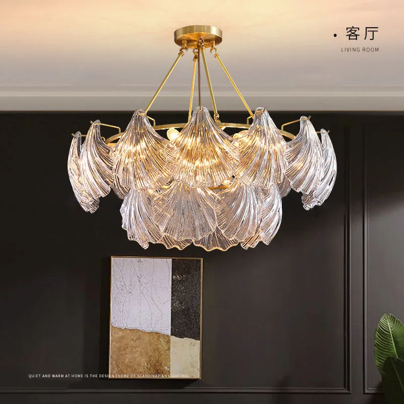

French Luxury Pendant Lamp Shell Lamp Glass Living Room Main Lamp Retro And Minimalist LED Lamp Dining Room Bedroom Etc