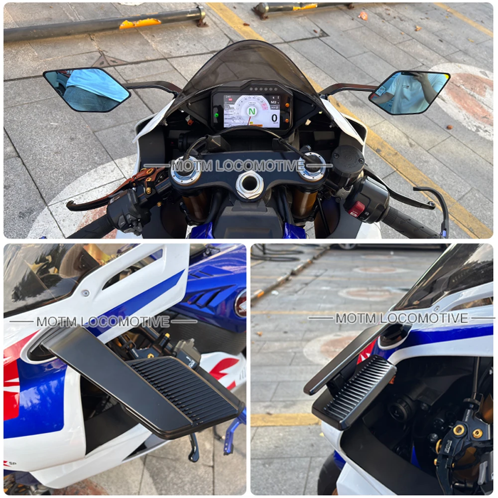 FOR Honda CBR1000RR/RRR/Fireblade Motorcycle Fixed Wind Wing Rearview Mirror HD Blue Light Lens Rearview Mirror 2019 2025