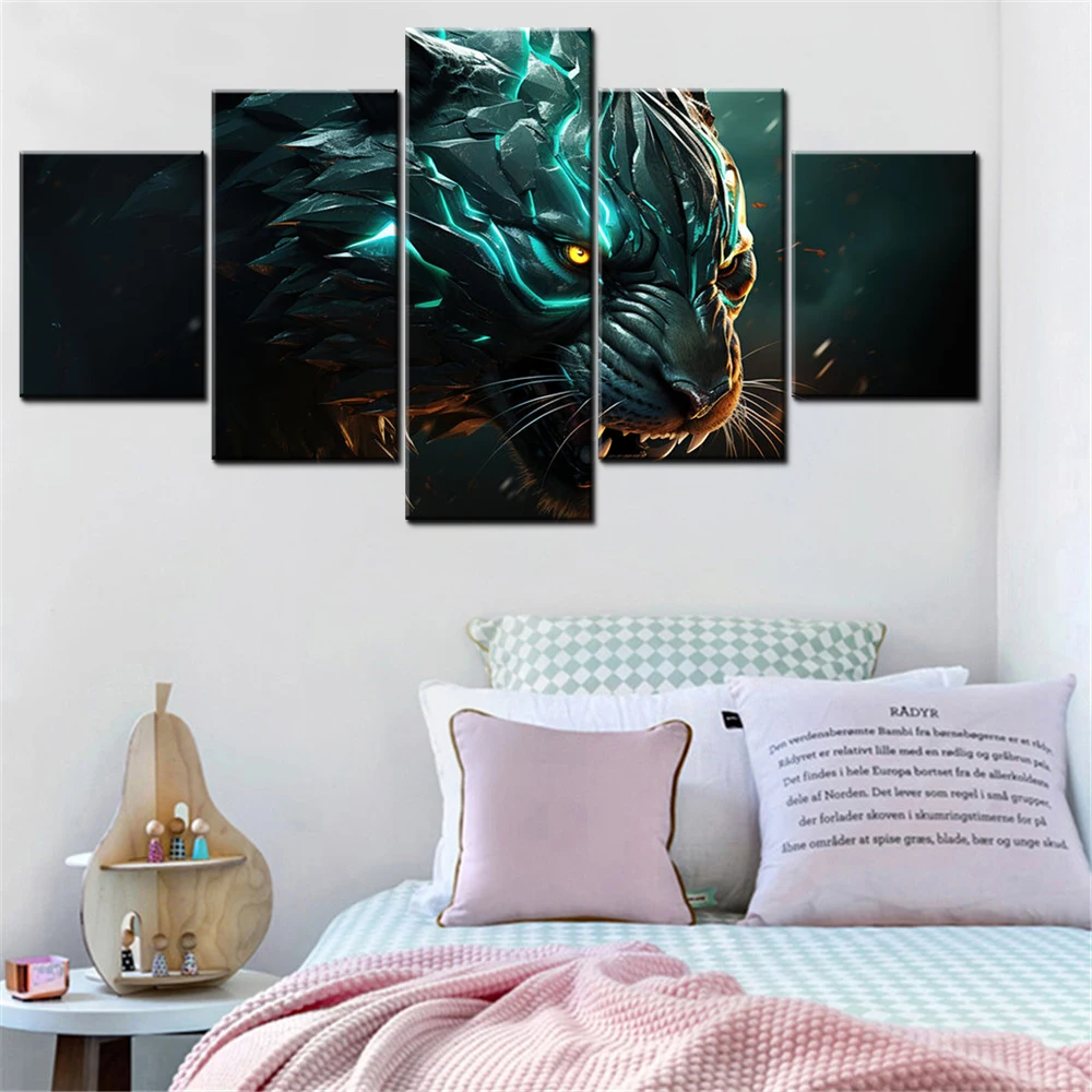 Фото Набор из 5 картин на холсте: постеры с животными, тиг, декор для дома, печать изображений для гостиной, художественные принты