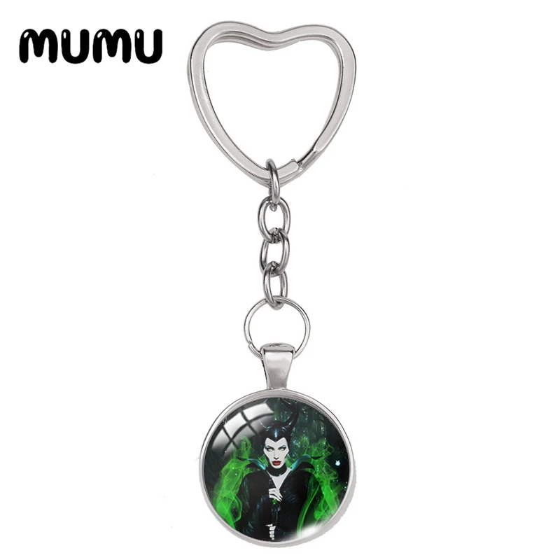 2024 New Maleficent Heart Keyring Movie Keychain Glass Dome Cabochon Jewelry Gifts Children