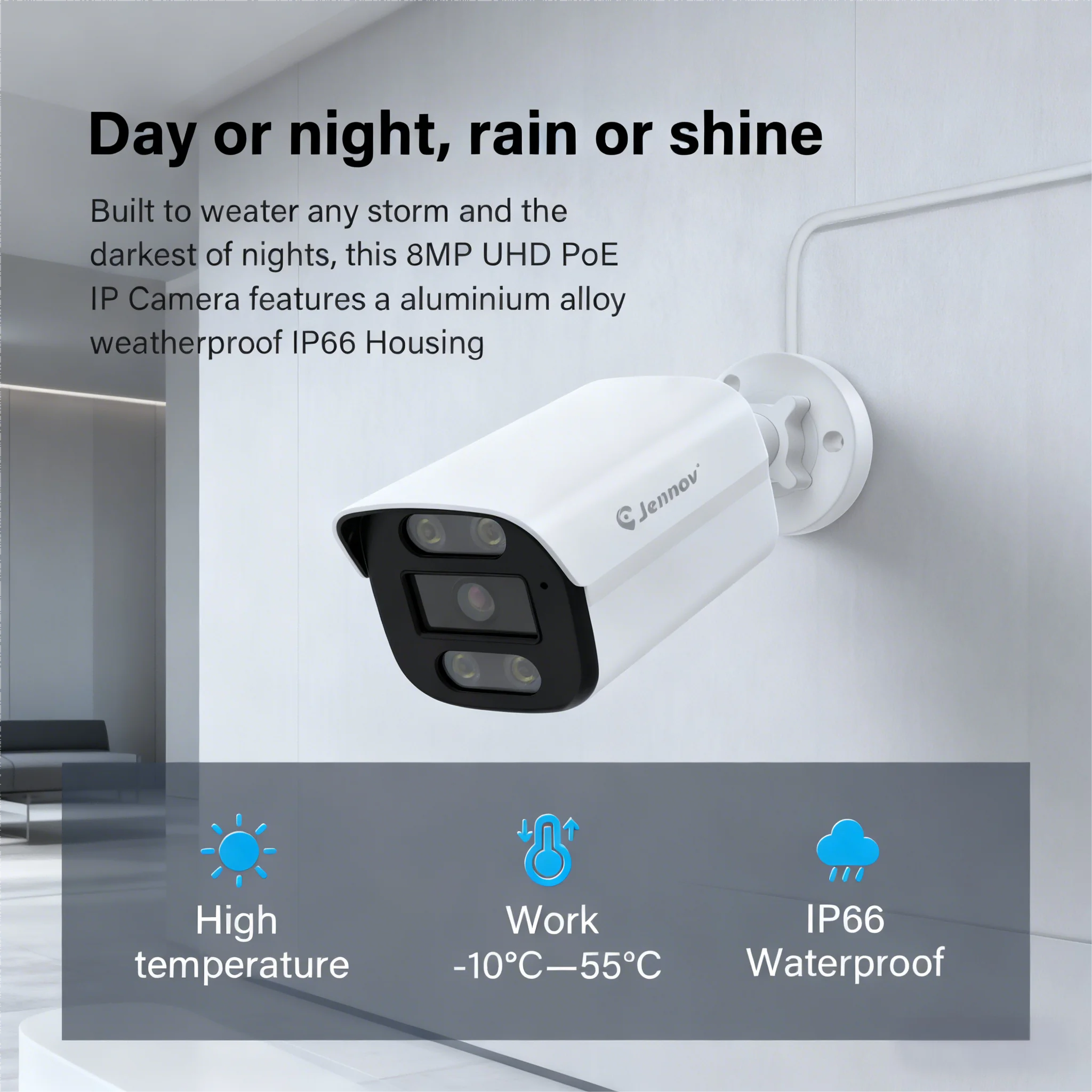 كاميرا Jennov 4K 8MP POE IP الأمن Hikvision متوافقة مع الصوت في الهواء الطلق 2-Way تتبع السيارات أمن الوطن نظام NVR IP66