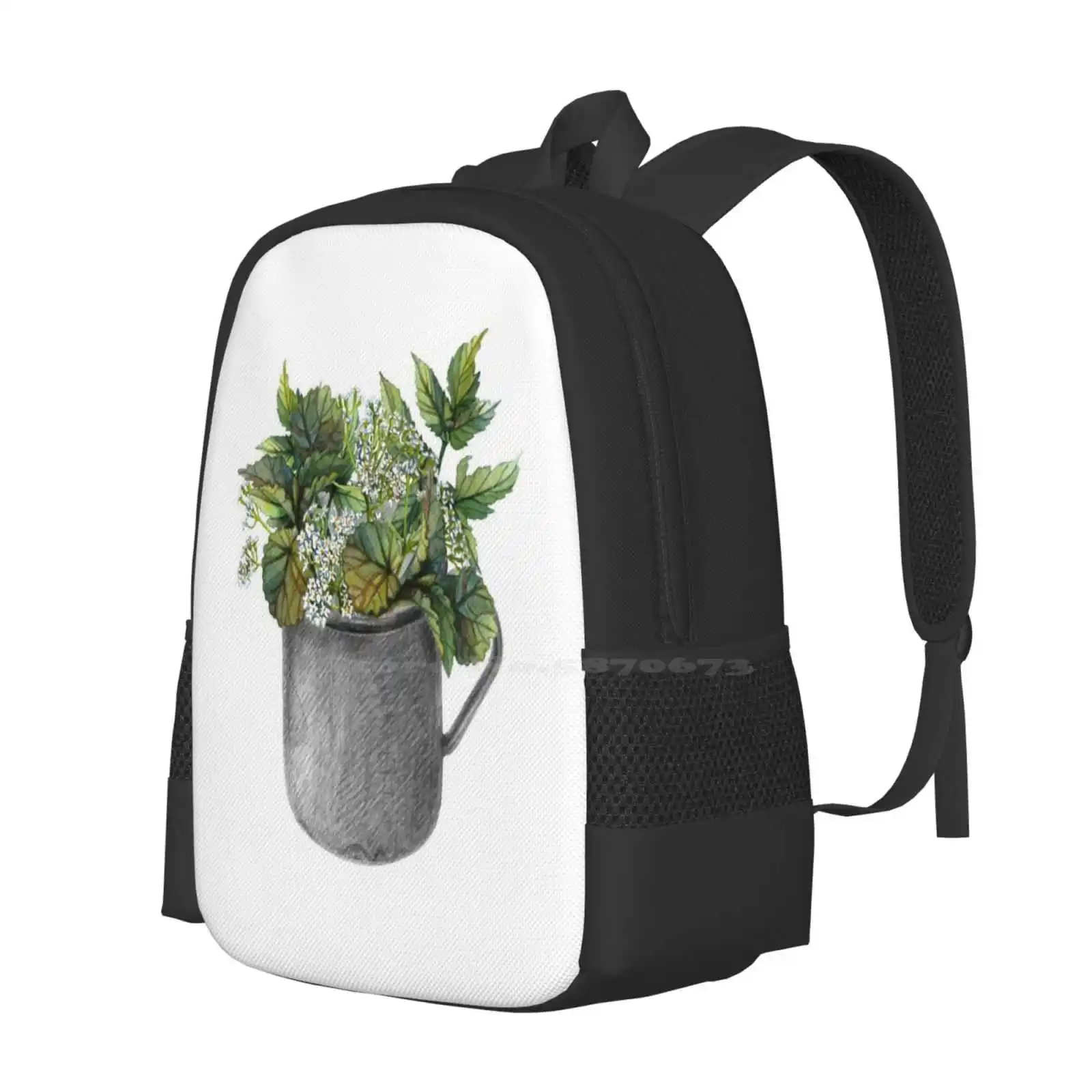 Mug With Green Forest Growth New Arrivals Unisex Bags Student Bag Backpack Aegopodium Watercolor Wild White Flowers Group Leaf