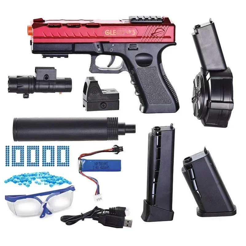 Pistola de brinquedo elétrica para crianças e adultos, tiro automático, pistola de esferas espirais, arma de água, pistola, esportes ao ar livre, bolas de gel, 2 em 1, 2024