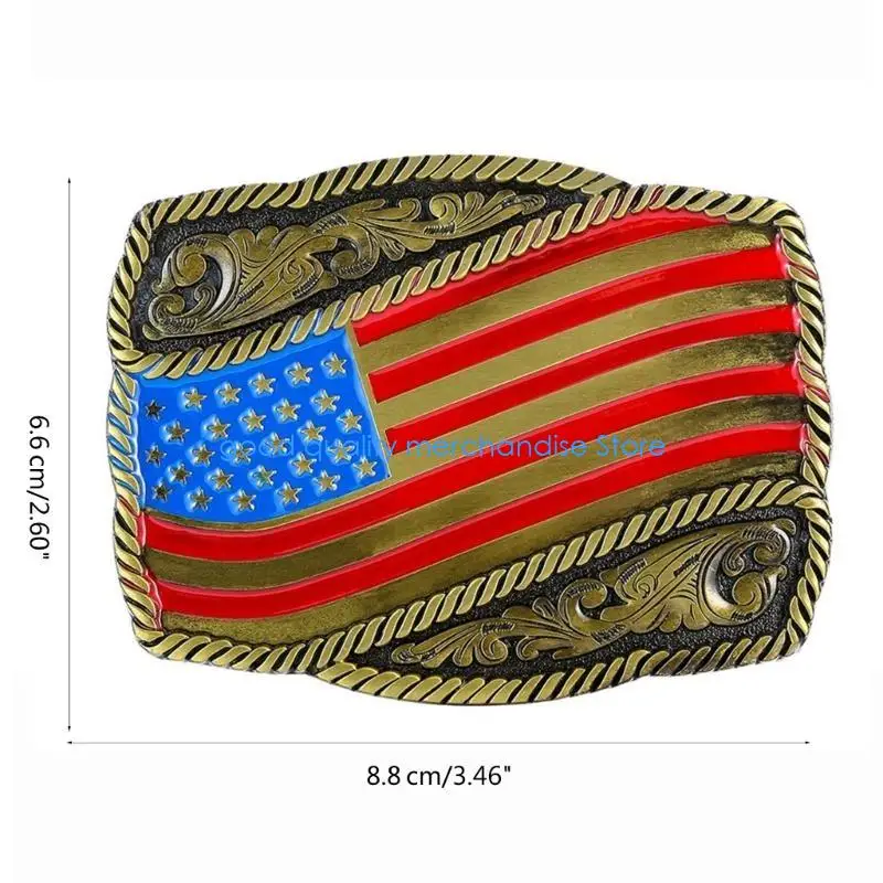 Y5JD Creatively Relief Flags Pattern Buckle Belt DIY Components Western Rock