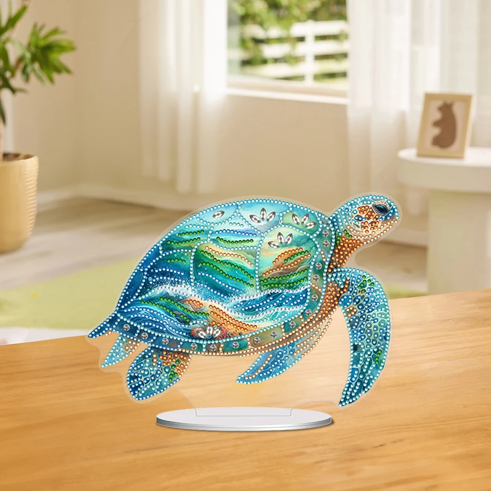 Sea Turtle Special Shaped Desktop Diamond Art Kits Colorful 5D DIY Diamond Art Tabletop Decorations Animal for Adults Beginner