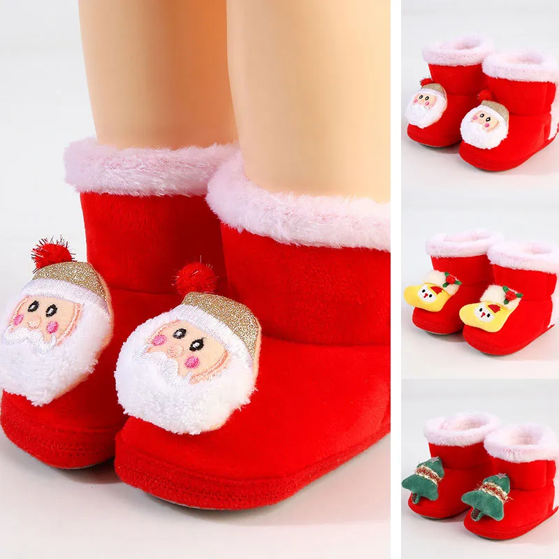 

Baby Christmas Shoes Winter Infant High Top Snow Boots Thick Plush Warm Toddler Anti-skid Soled Xmas Gift Newborn First Walkers