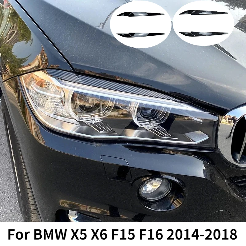 

For BMW X5 X6 F15 F16 2014-2018 Glossy Carbon Front Headlight Eyebrow Eyelid Stickers Head Lamp Light Decoration Trim Sticker