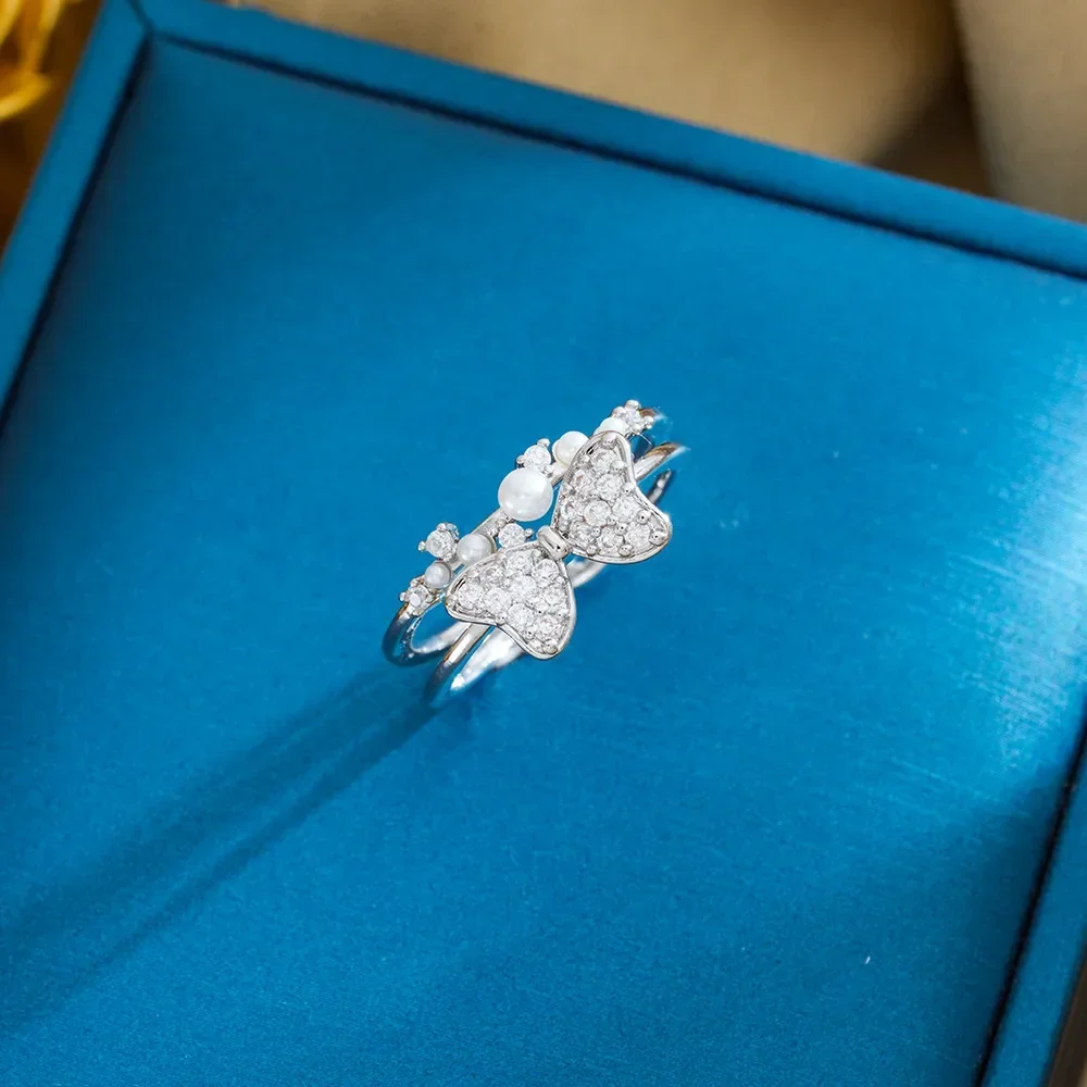 Кольцо в европейском и американском стиле, женское кольцо с жемчугом и бантом, женское легкое роскошное и высококачественное, универсальное кольцо