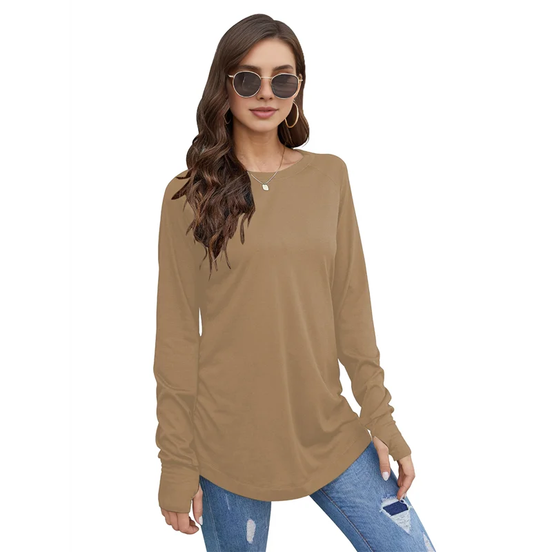 ABP-Tops de otoño a la moda para mujer, camisas de manga larga de gran tamaño con agujeros para el pulgar, ropa de moda holgada con cuello redondo informal