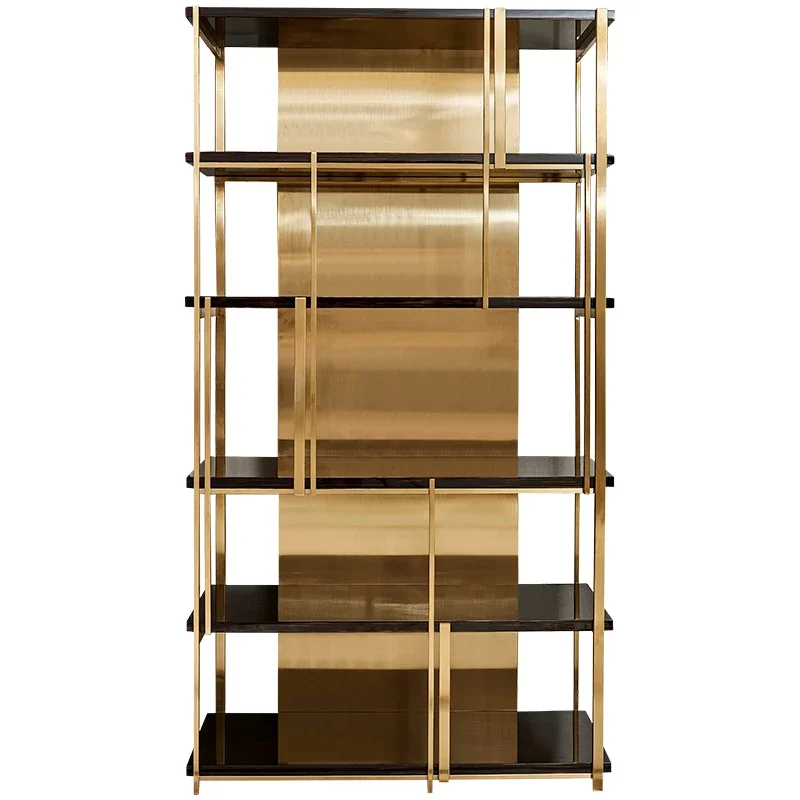 Golden Metal Stainless Steel Frame Display Bookshelf Wall Rack