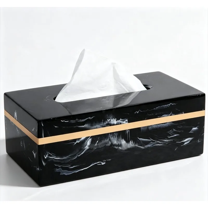 European Style Marble Pattern Paper Box Resin Material Tissue Box Simple Living Room Coffee Table Creative Napkin Paper Box