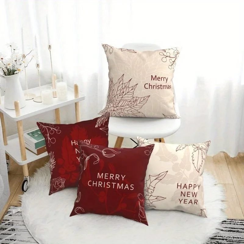 

4 Christmas festive decorative pillowcases, suitable for sofas, beds, living rooms and bedrooms.