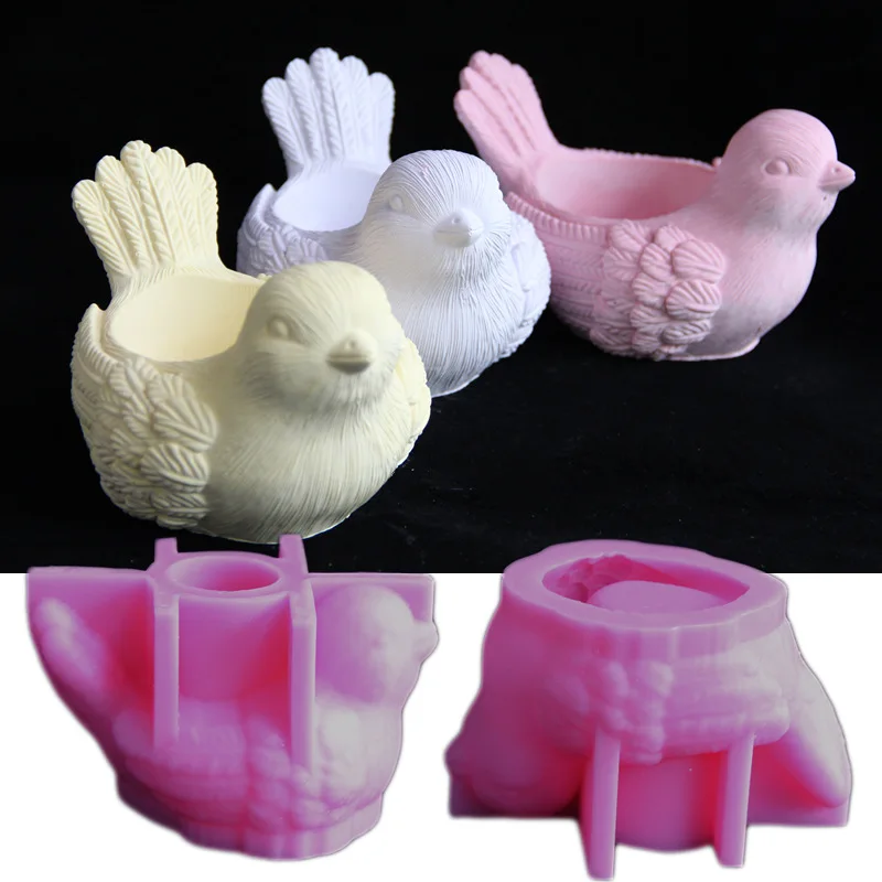 

3D Bird Jar Mold Bird Flower Pot Pen Holder Handmade Molds Gypsum Glue Candle Mould Wholesale