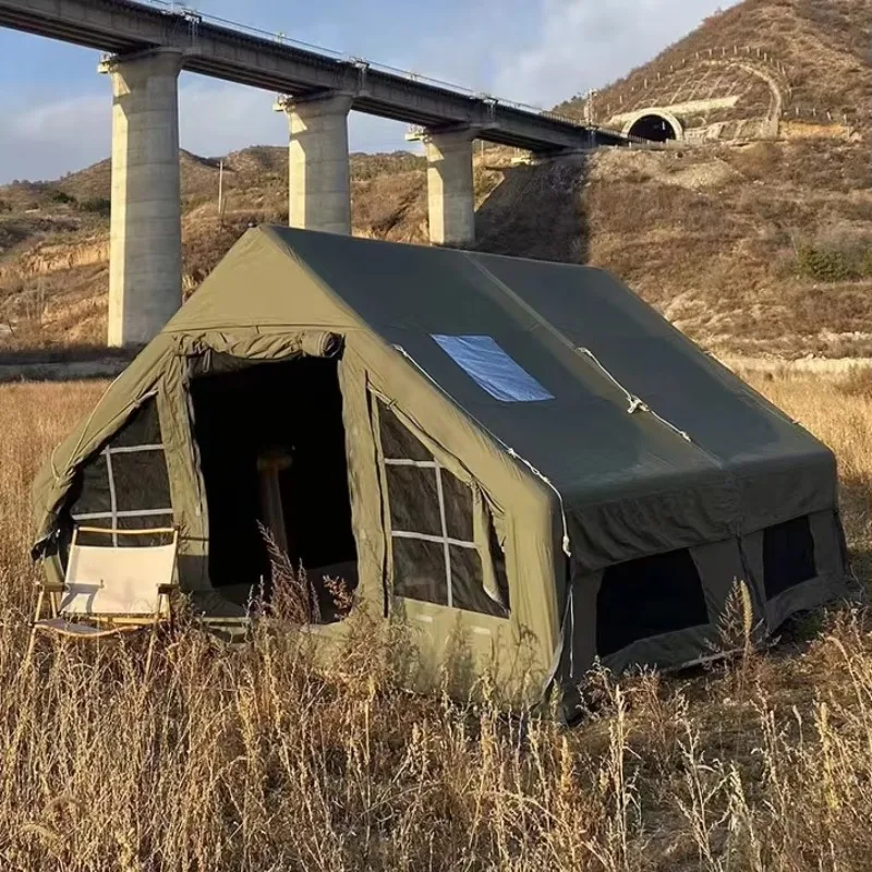 

12,0 зеленая ветрозащитная портативная воздушная палатка надувная палатка для кемпинга на открытом воздухе десять для 8 человек с отверстием для плиты