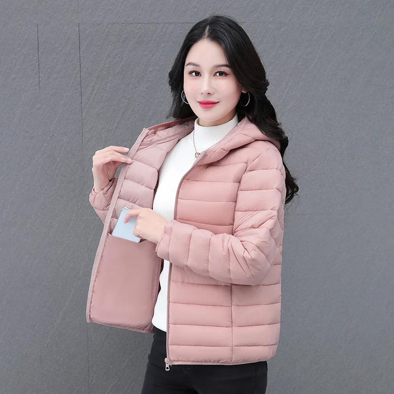 المرأة الجديدة الخريف والشتاء المألوف فضفاضة ومتعددة الاستخدامات خفيفة الوزن كليب على معطف القطن الإناث عارضة مقنعين سترة دافئة #4