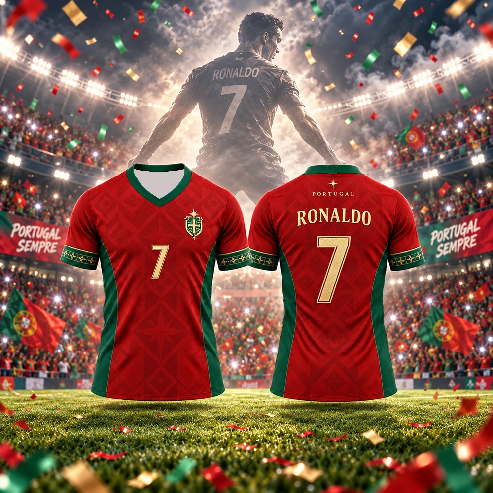Men's V-neck Jersey, Cristiano Ronaldo, Portugal National Team Jersey of the Same Name, Breathable Quick Drying Sports Top
