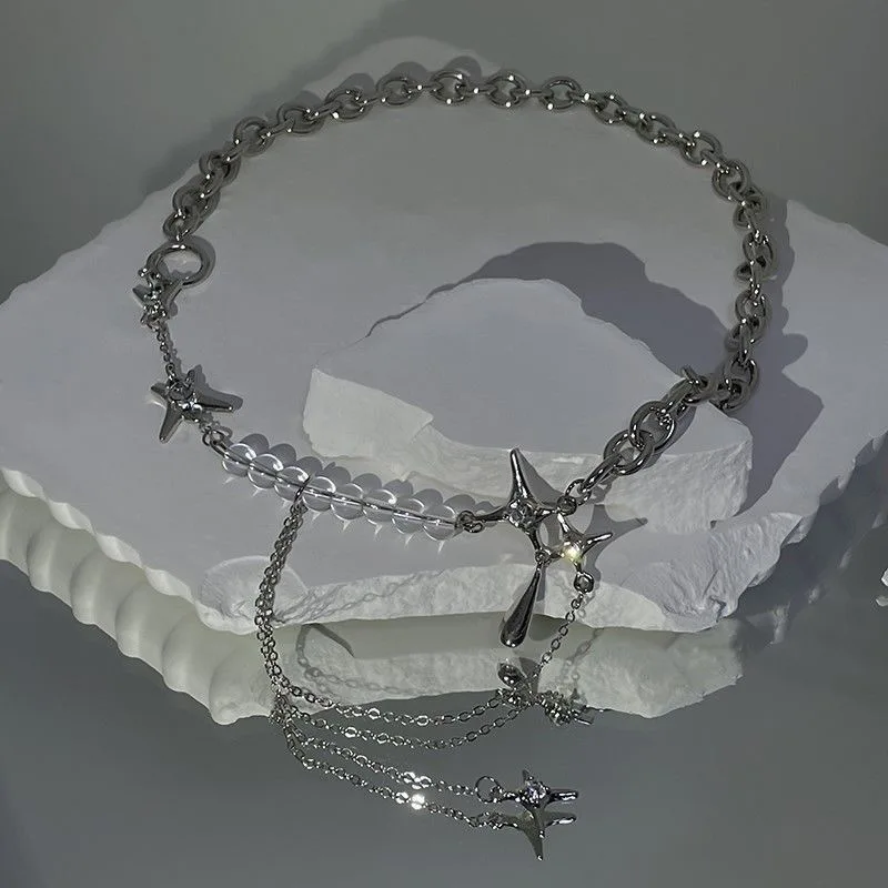 Y2k Irregular Star Chain Necklaces Women's Fashion Transparent Beads Zircon Choker Necklace Kpop Silver Color Summer Jewelry image 2
