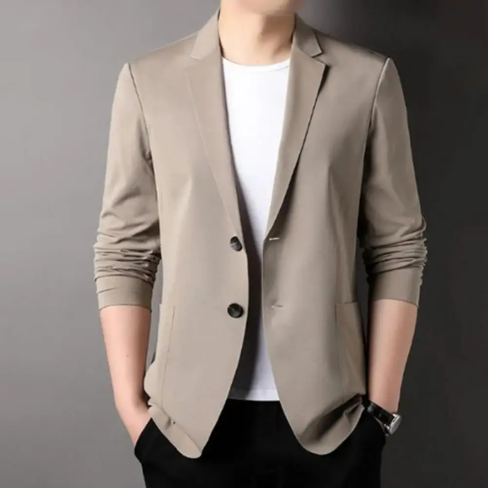 Men Business Jacket Slim Fit Cardigan Men Suit Coat Solid Color Commuting Formal Turn-down Collar Men Suit Jacket Male Clothes