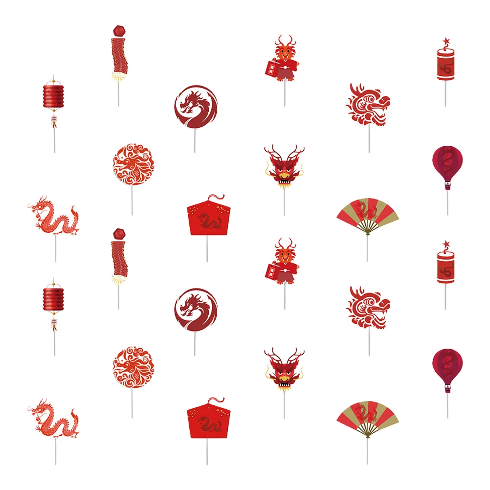 Chinese New Year Cupcake Toppers 24Pcs Dragon Cake Picks Toothpicks Spring Festival Party Supplies