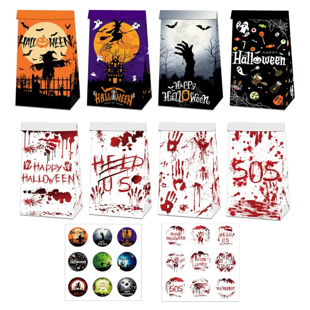 حقيبة تخزين الحلوى مع ملصقات ، أكياس حلوى الهالويز الزخرفية ، أكياس معالجة ورقية صغيرة ، خدعة أو حلوى ، لوازم الحفلات ، مجموعة واحدة #4