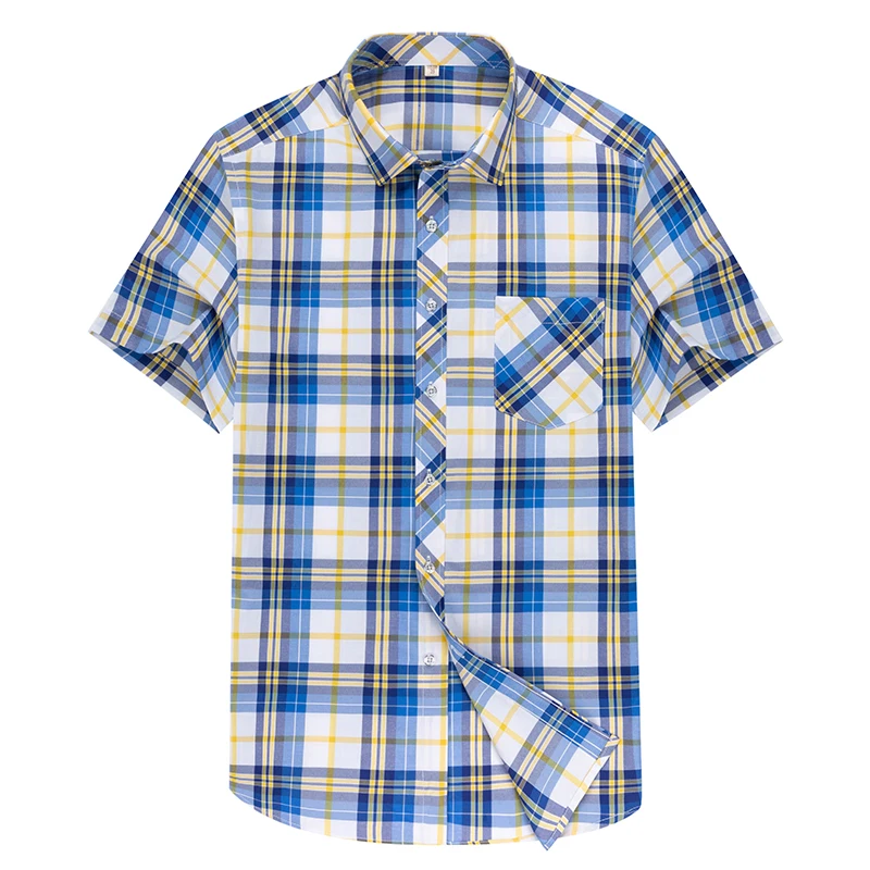 2024 Summer Men\'s Classic Plaid Short Sleeve Shirt Thin Business Casual Slim No-iron Male Clothing Tees Large Size 5XL