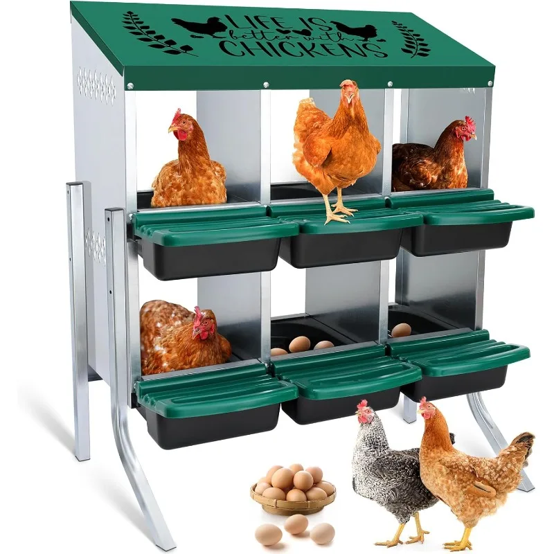Cajas para anidar, cajas para anidar pollos con 6 agujeros para poner huevos, gallinas para 6 pollos de hasta 24 pollos (con huevos falsos)