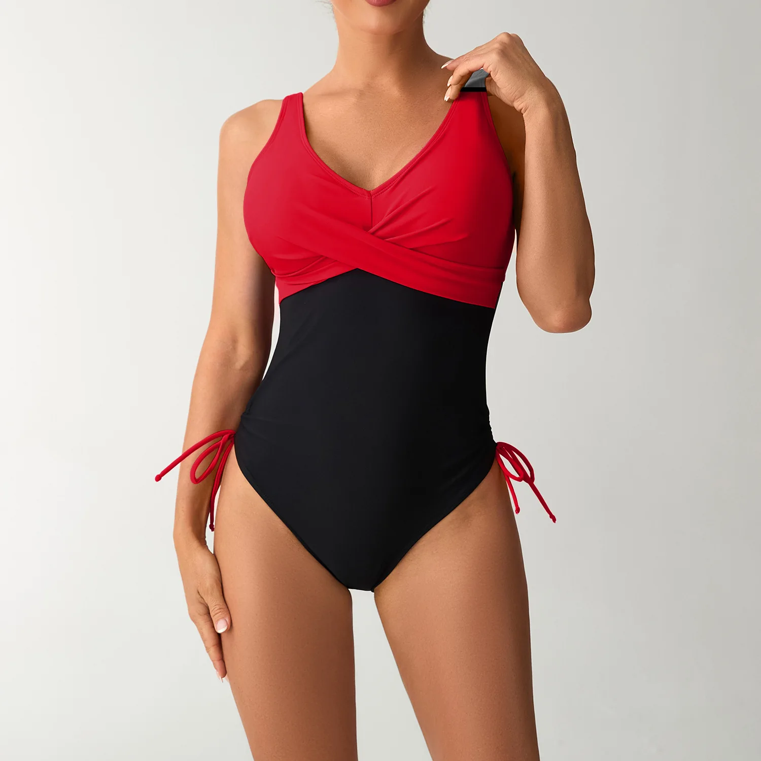 Tummy Control One Piece Swimsuit Sexy Slimming Monokini Vacation Swimsuit Sexy Open Back Corset V Neck Bodysuit Women's Swimsuit