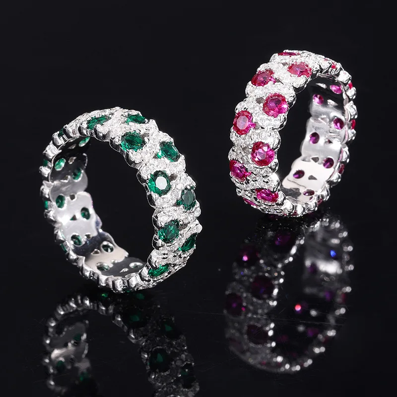 

S925 Full Body Silver Hot Selling Simulation Red Treasure Handmade Diamond Set Ring with Closed End