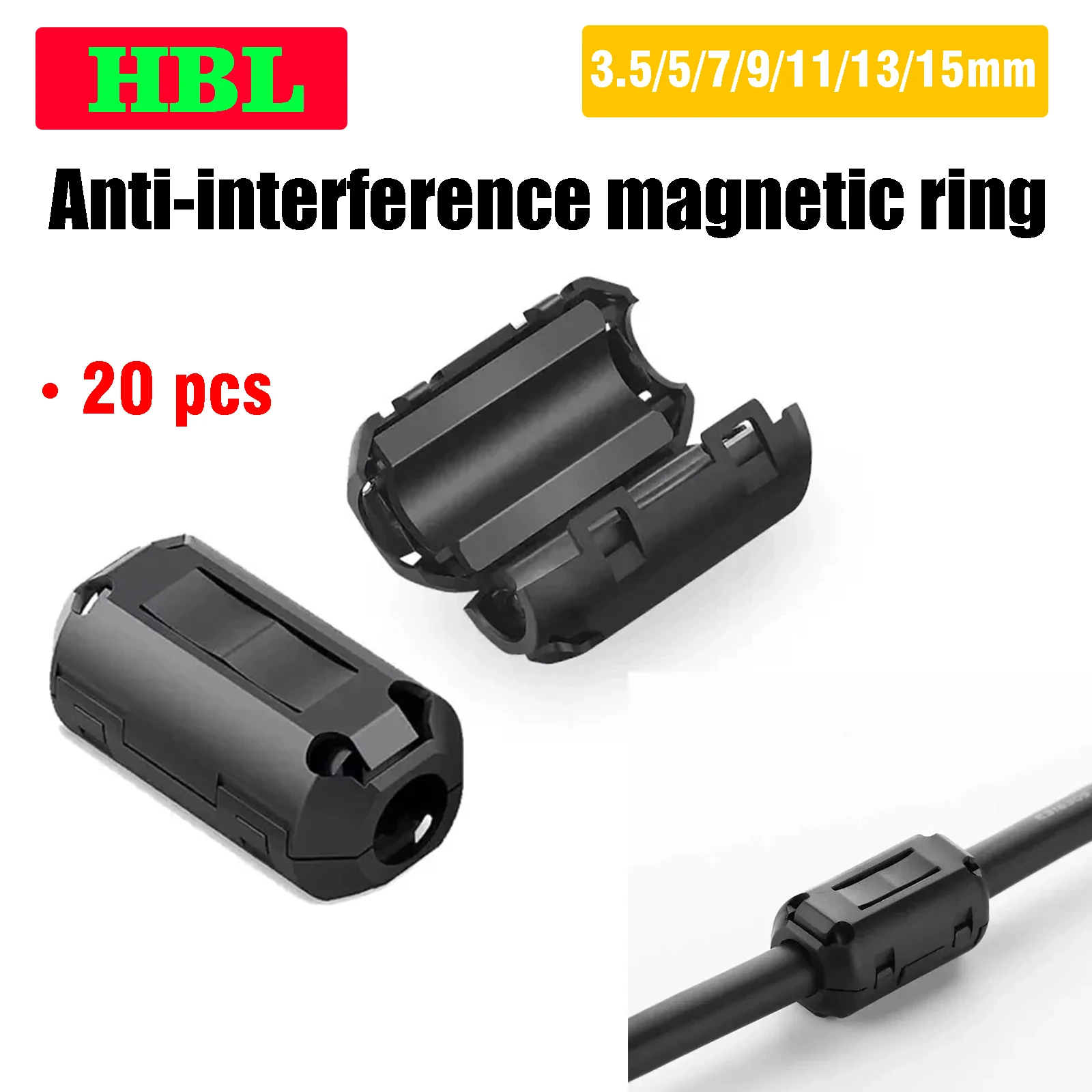 20Pcs EMI Noise Filter Ferrite Black Anti-jamming EMC 3.5MM 5/7/9/11/13/15MM anti-interference Ferrite Core Noise Suppressor