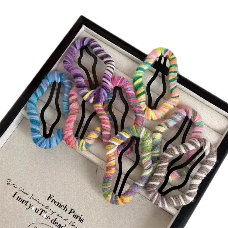 Korea Fashion Knitting Cloud Shape Hair Clip For Women Rainbow Hairclip Girls bangs BB clip lady wool barrette accessoires