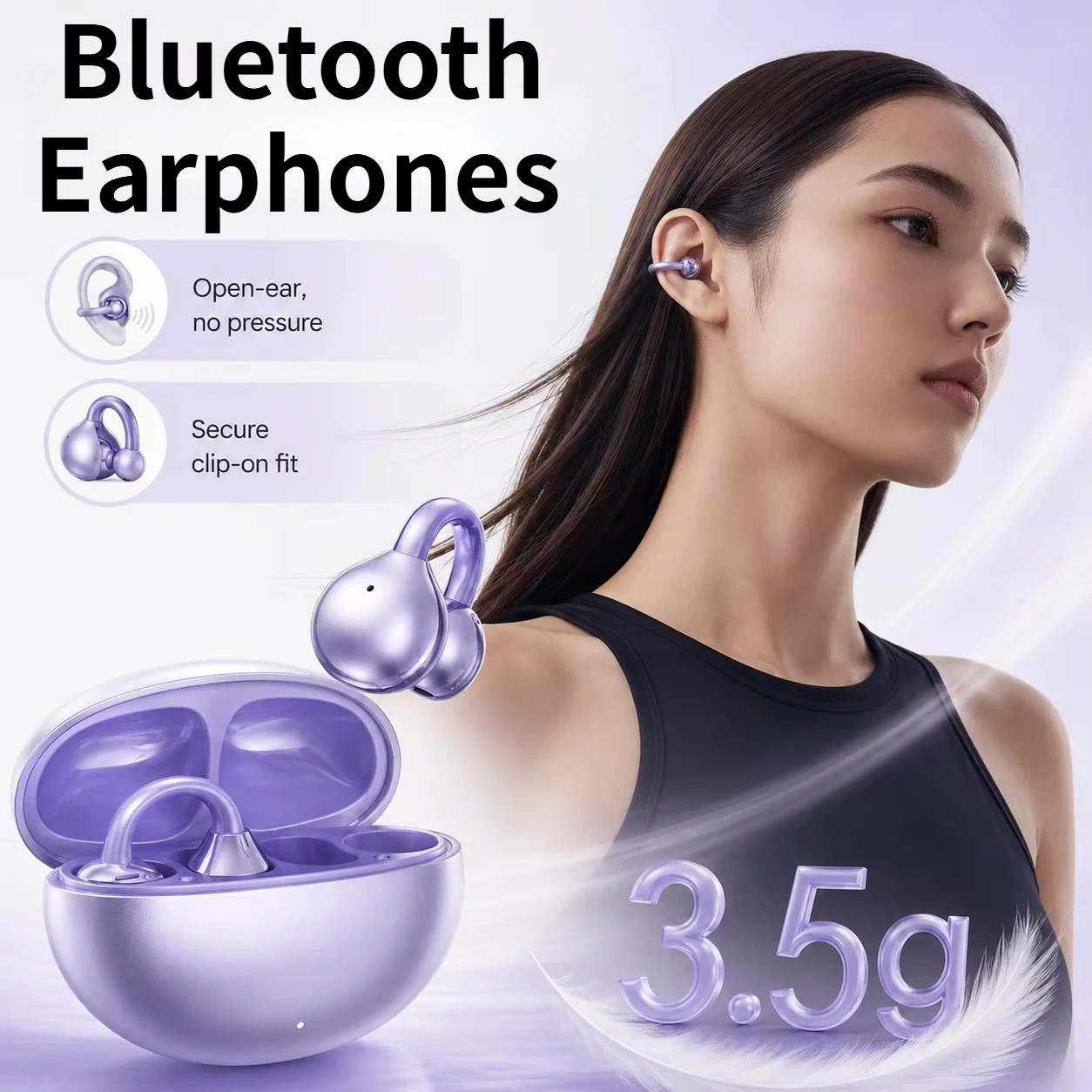 Auricolari wireless Bluetooth AIR con clip, design aperto, tecnologia TWS, Bluetooth 5.4, audio Hi-Fi, cancellazione del rumore, chiamate HD, lunga durata della batteria, ideali per giochi e attività