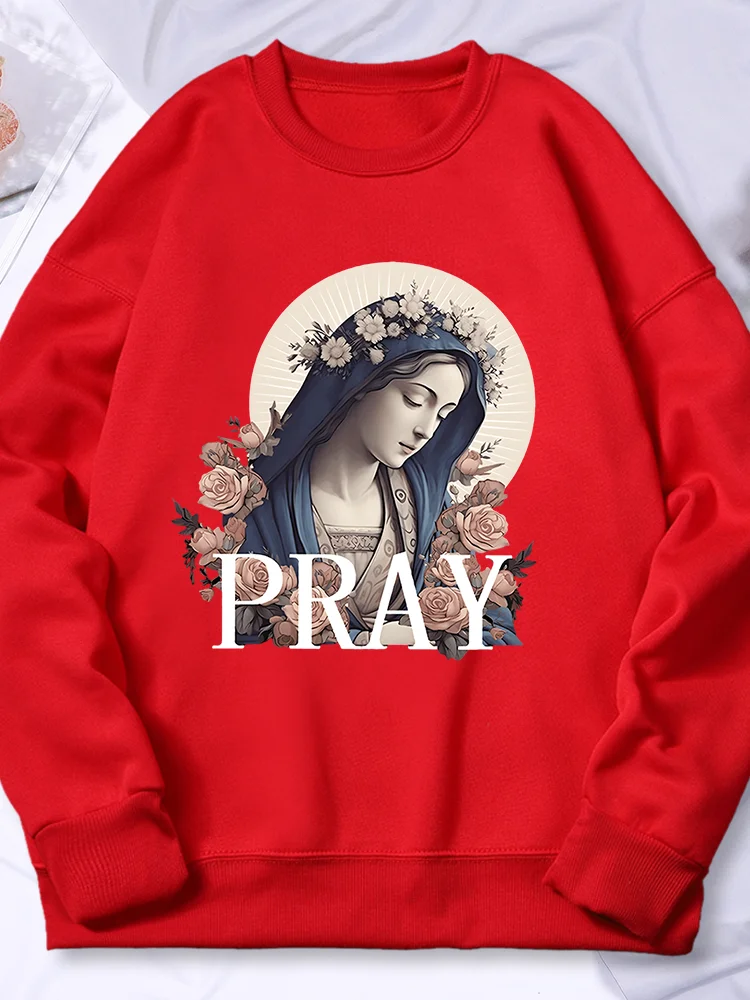 Sudadera con capucha con estampado de la hermosa virgen para mujer, sudadera polar cálida, informal s-xxl Sudadera con capucha, Tops versátiles de moda para mujer, Otoño, nuevo