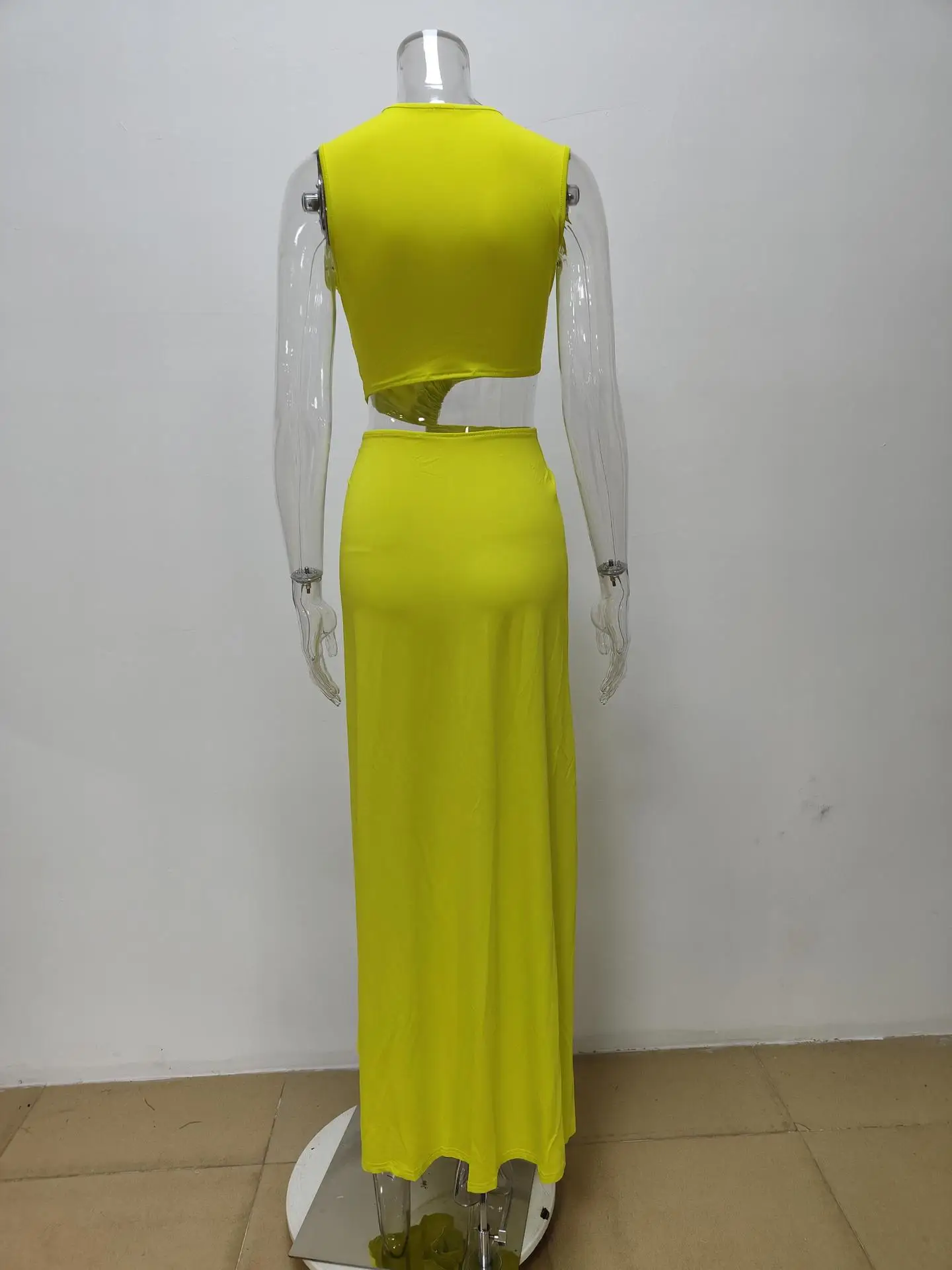 Neue Sommer Elegante Frauen Sexy Tiefem V Cut Out Schlitz Maxi Kleid Mode Lässig Ärmellose Taille Aushöhlen Outfits Dame Langes Kleid – Detail 4