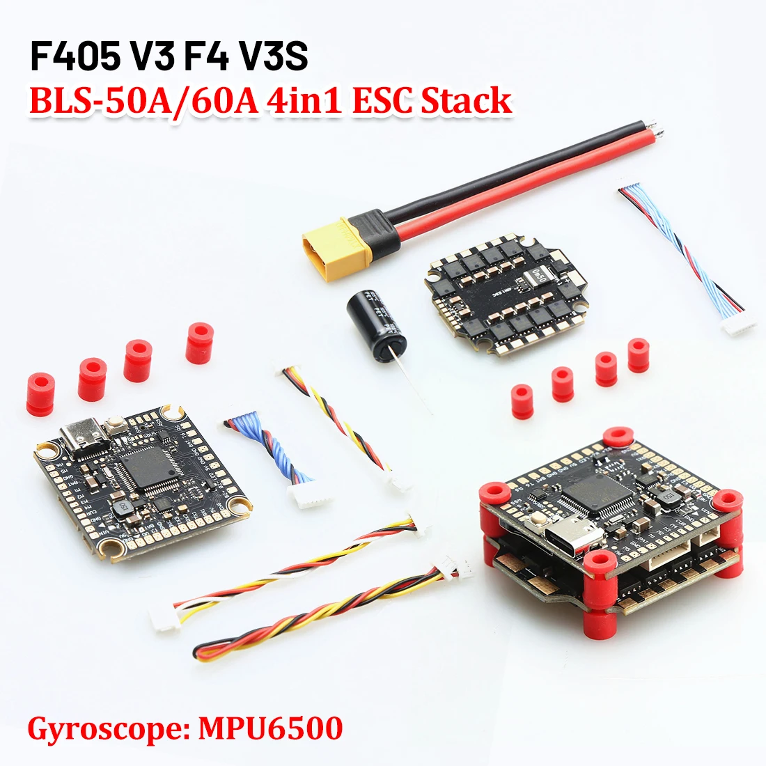 ชุดควบคุมการบิน F4V3S F405 50A/60A/65A 4in1 BLheli_S ESC 2-6S Lipo Stack Board พร้อมบารอมิเตอร์และ OSD สำหรับโดรนแข่ง FPV และควอดคอปเตอร์