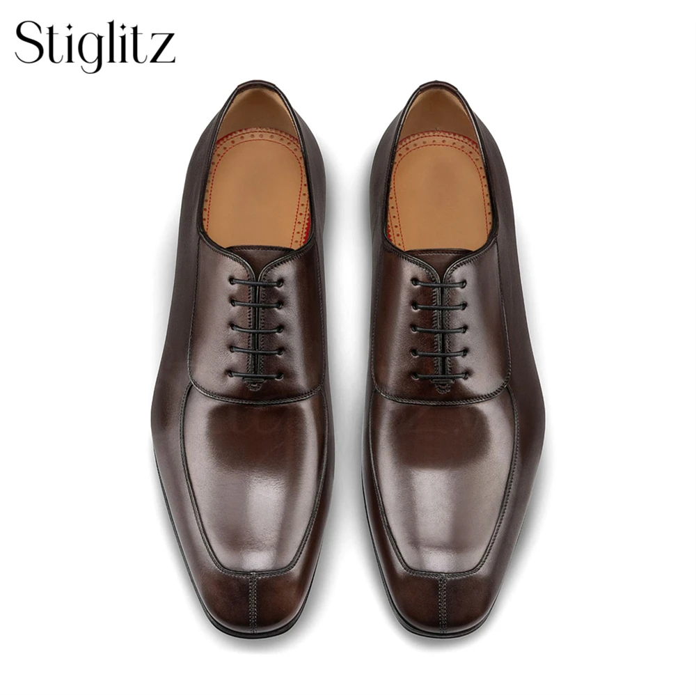 

Classic Style Solid Color Oxford Shoes Almond Toe Lace up Comfortable Leather Shoes Concise Style Designer Handmade Derby Shoes