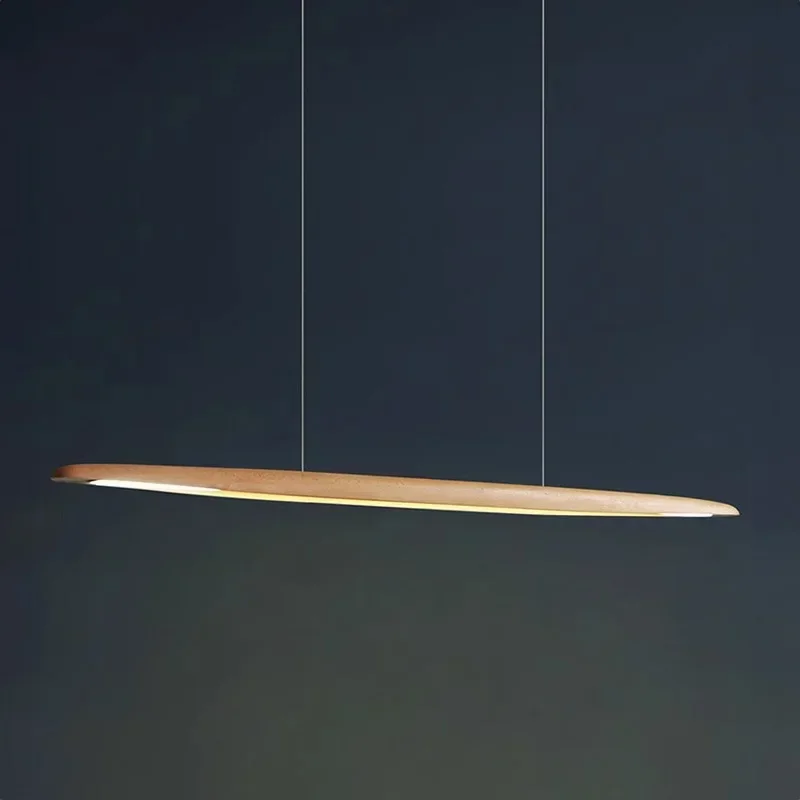 

Modern LED Wooden Pendant Light Long Linear Hanging Lamp for Kitchen Island Office Bar Dining Living Room Pendant Lamp Lighting