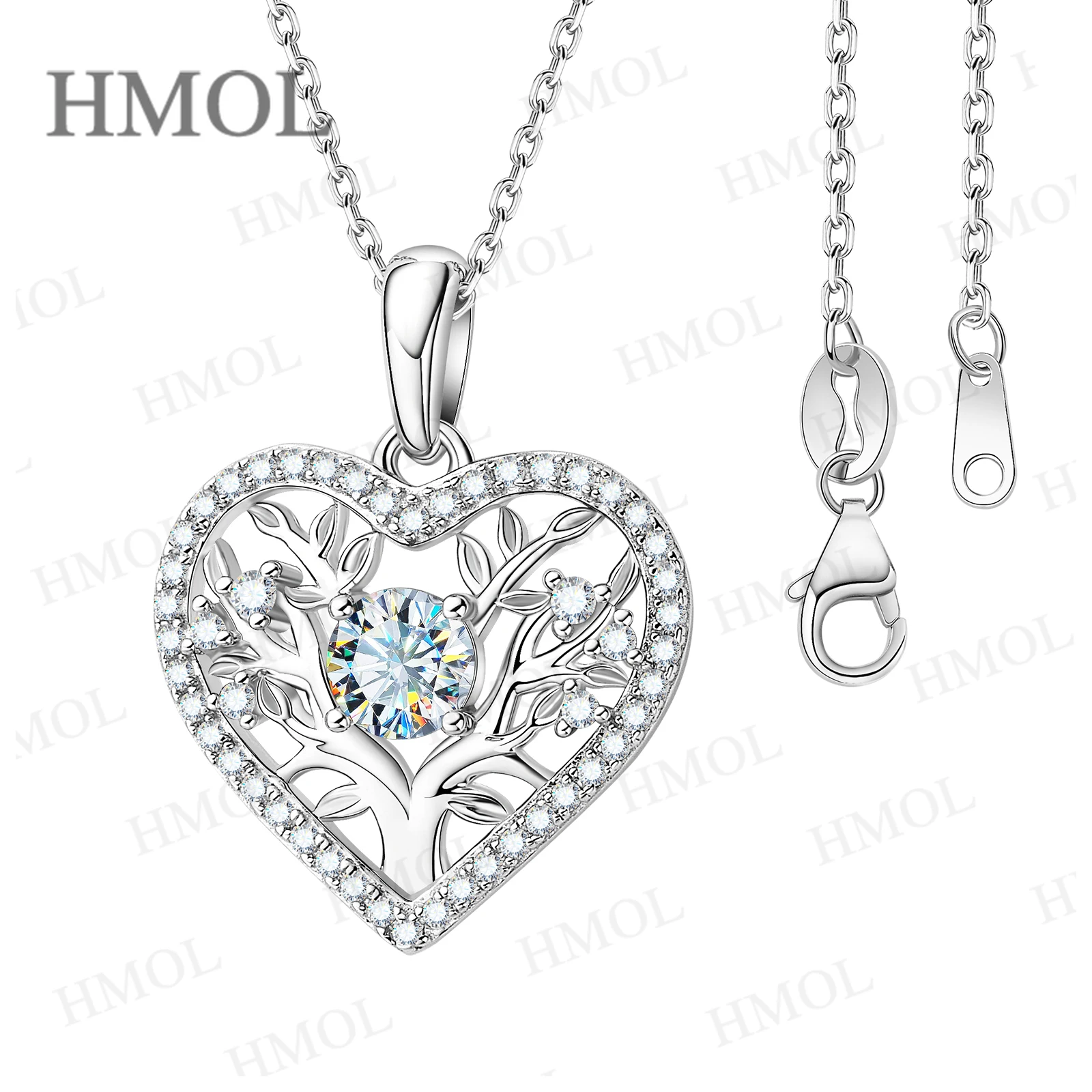 

Moissanite Gemstone Pendant Necklace Tree of Life Love Round Cut 0.5CT VVS1 925 Silver For Girlfriend Wife Fine Jewelry Romance