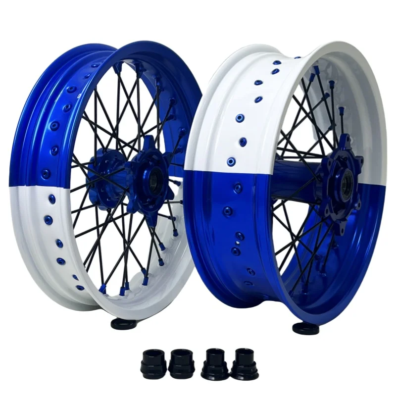 

Высококачественный 17-дюймовый комплект колес Supermoto, двухцветные диски и синие ступицы, комплекты колес, подходят для YZ YZF YZX 125 250 450 2024